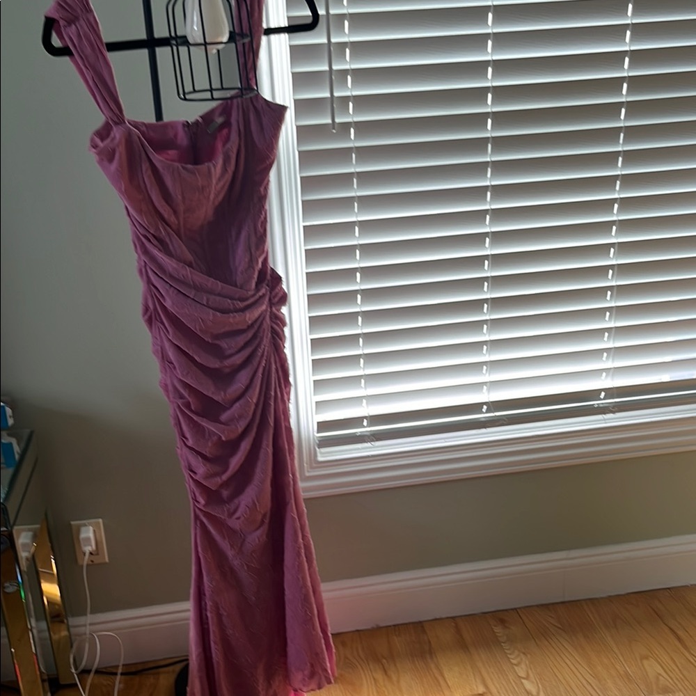 House of CB Pink Ruched Asymmetrical Gown